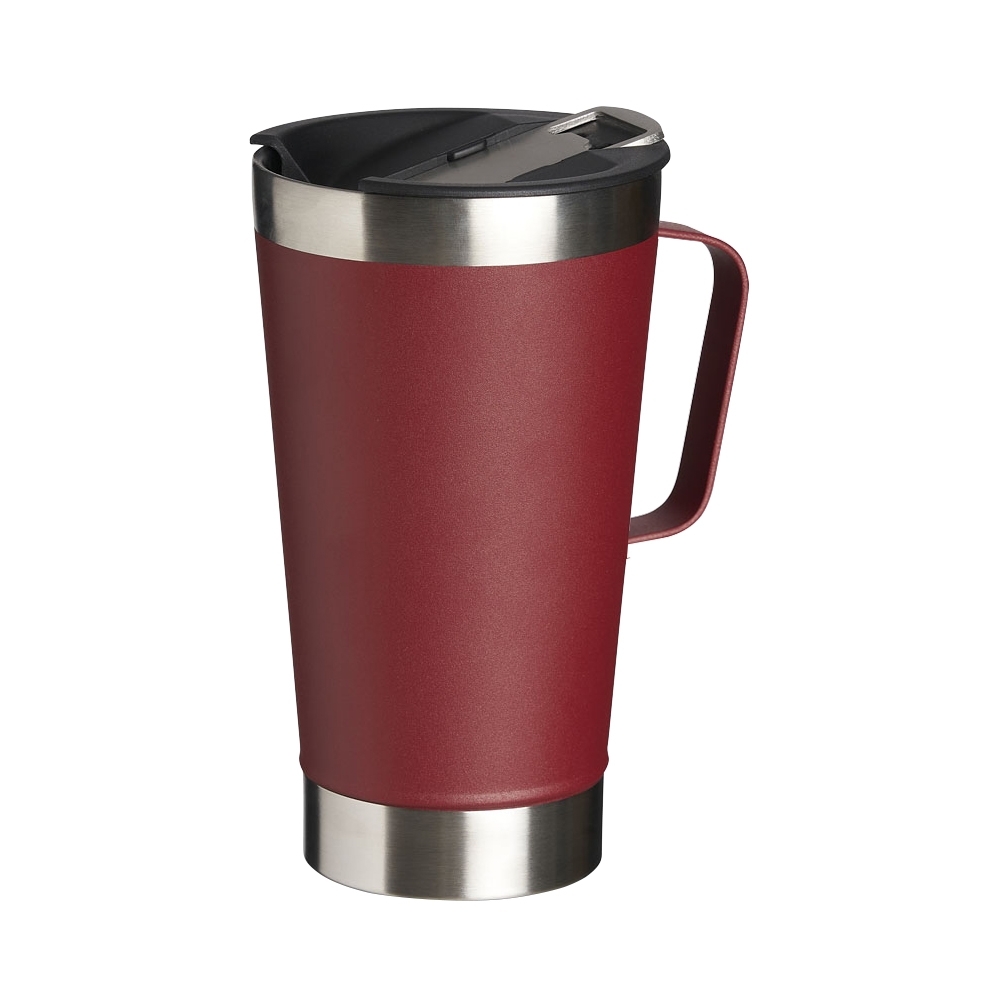 Caneca térmica 500 ml lisa de inox com abridor personalizada com a logo da empresa, na cor vermelho / inox