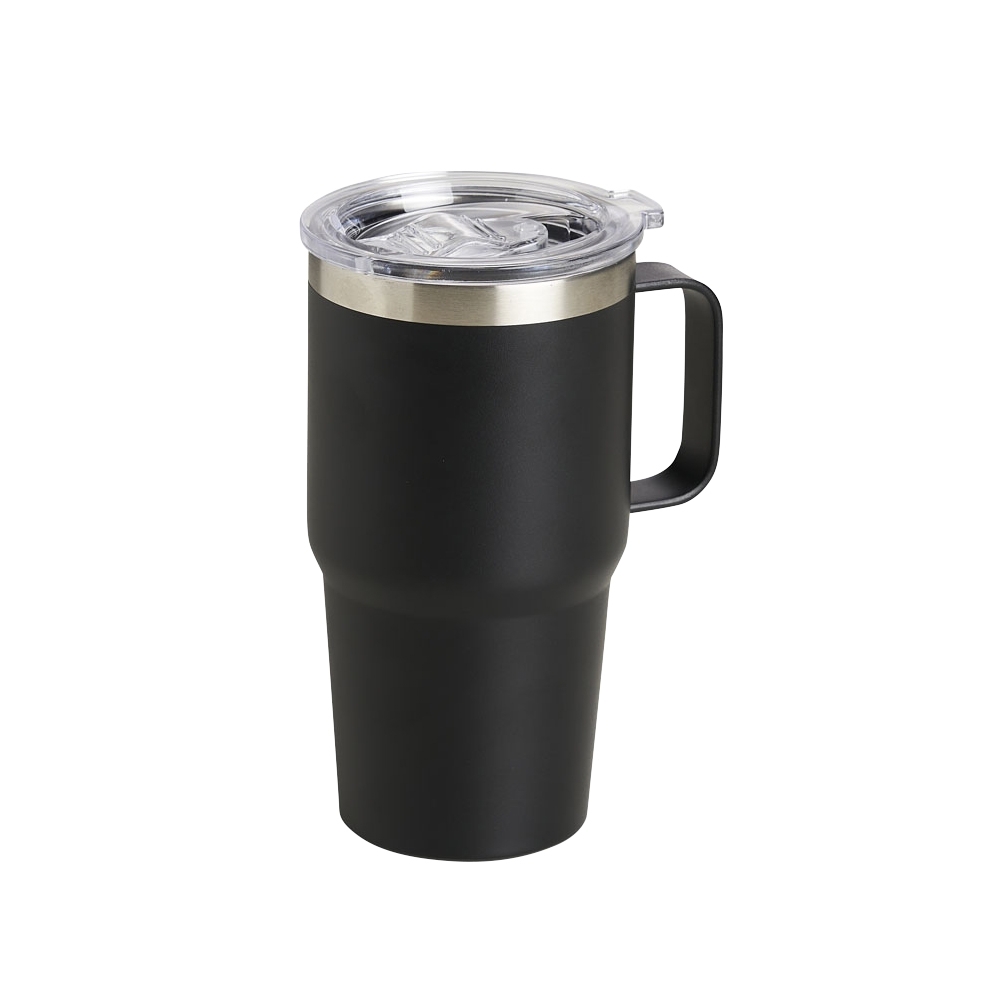 Caneca térmica 700 ml de inox com tampa transparente na cor Preto, personalizada com a logo da empresa