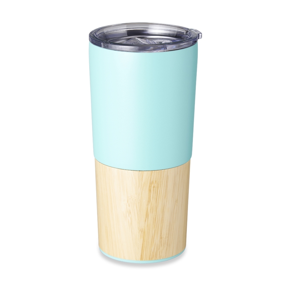 Copo térmico bambu 600 ml personalizado com a logo da empresa, na cor verde / madeira