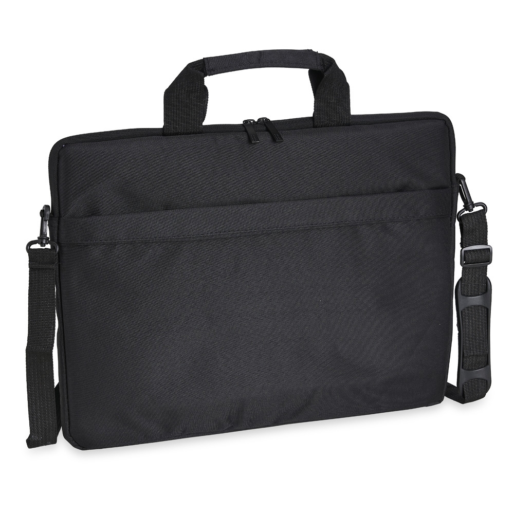 Pasta para notebook 15,6 de poliéster com 2 compartimentos na cor Preto, personalizada com a logo da empresa