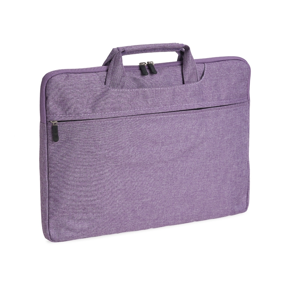Pasta executiva de poliéster para notebook com 2 compartimentos personalizada com a logo da empresa, na cor roxo