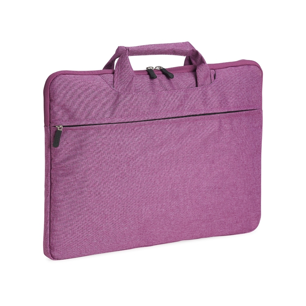 Pasta executiva de poliéster para notebook com 2 compartimentos personalizada com a logo da empresa, na cor rosa escuro
