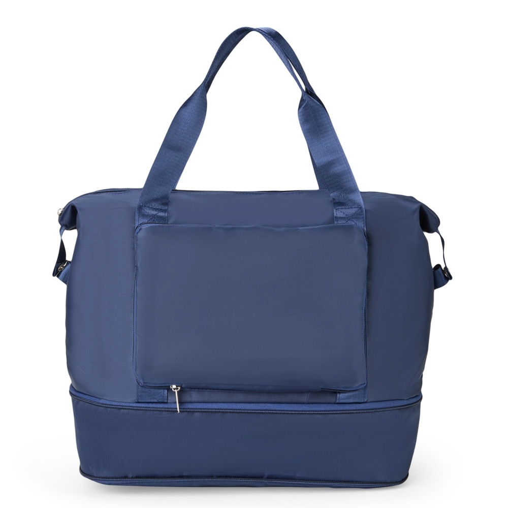 Bolsa expansível e dobrável 30 litros de poliéster personalizada com a logo da empresa, na cor azul