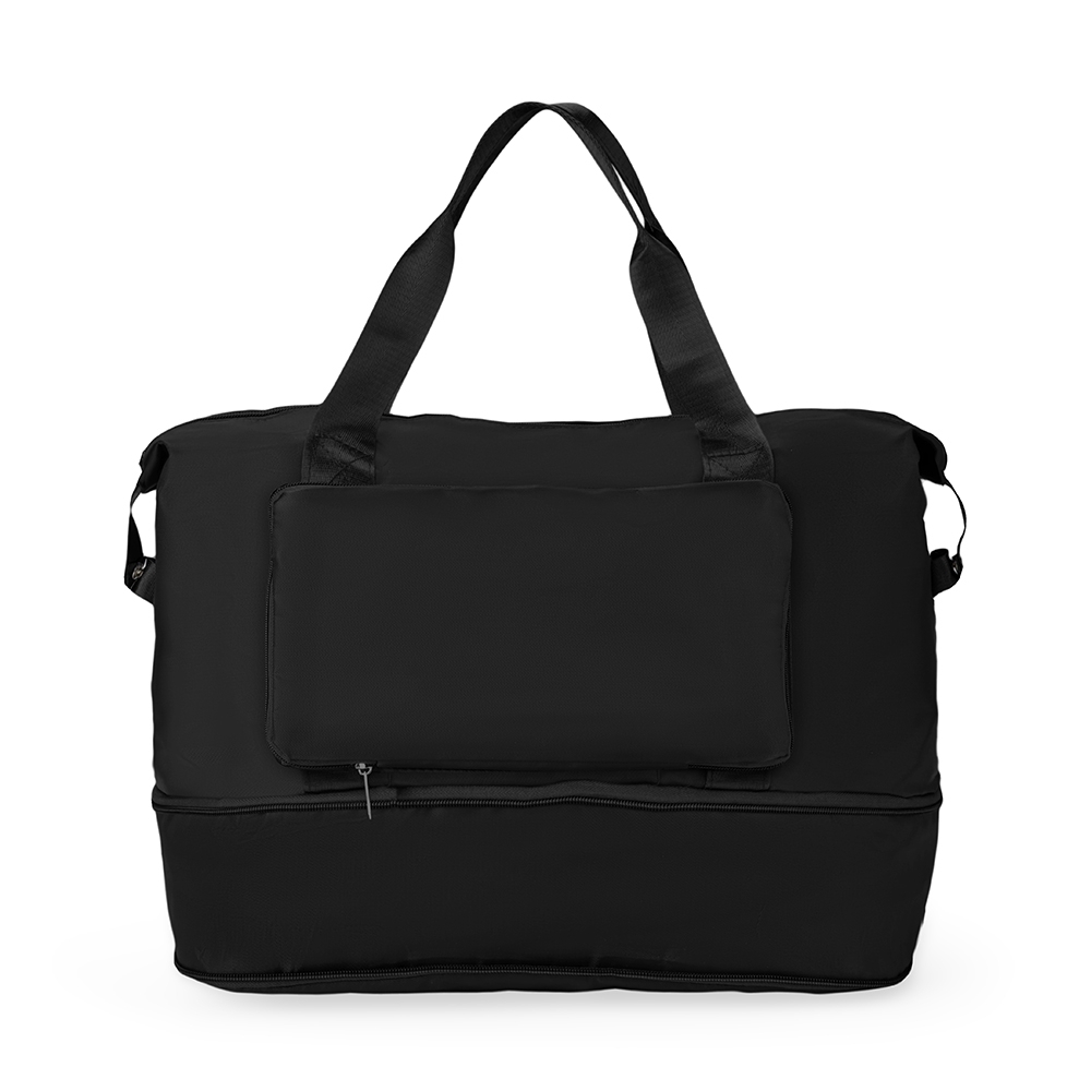 Bolsa expansível e dobrável 30 litros de poliéster na cor Preto, personalizada com a logo da empresa