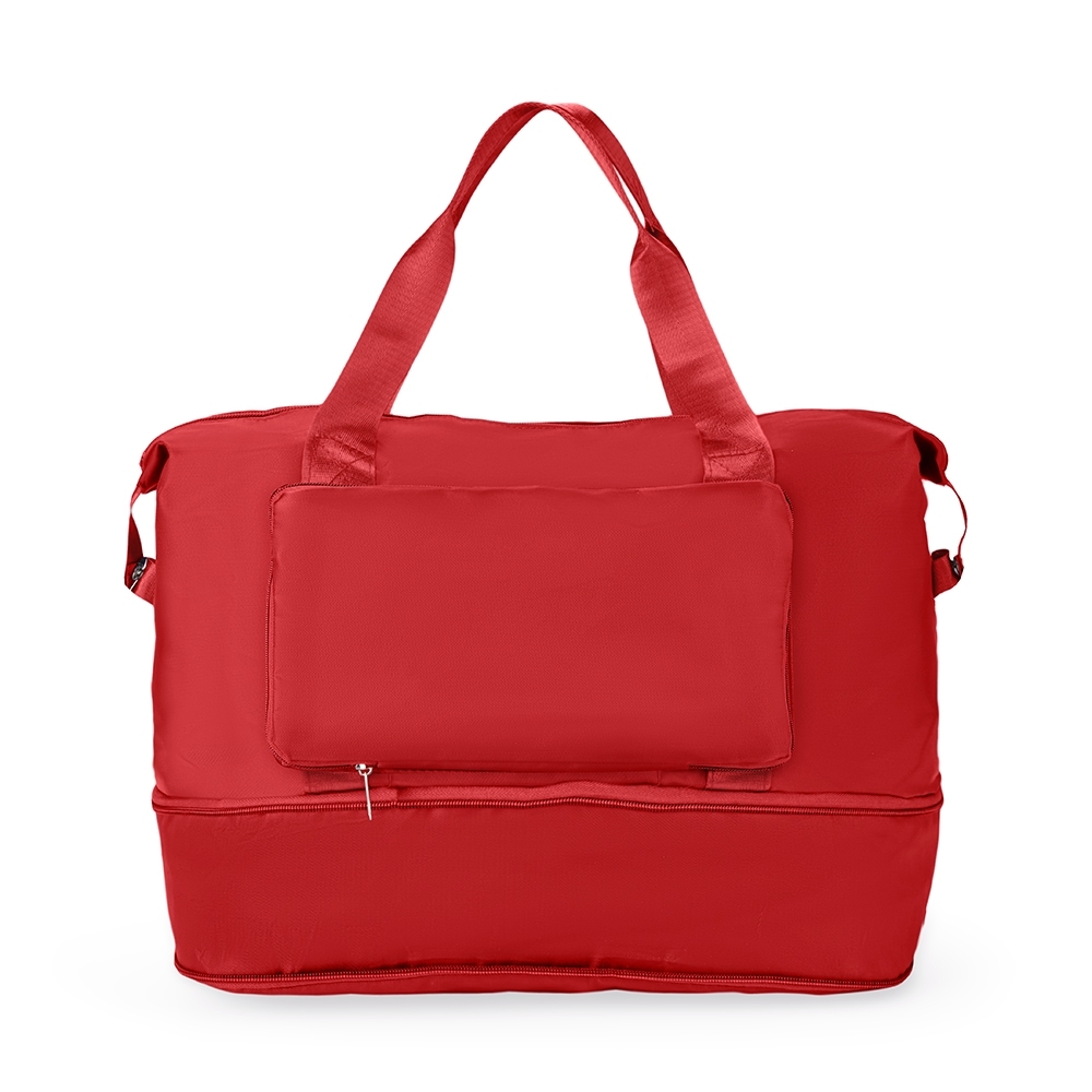 Bolsa expansível e dobrável 30 litros de poliéster personalizada com a logo da empresa, na cor vermelho