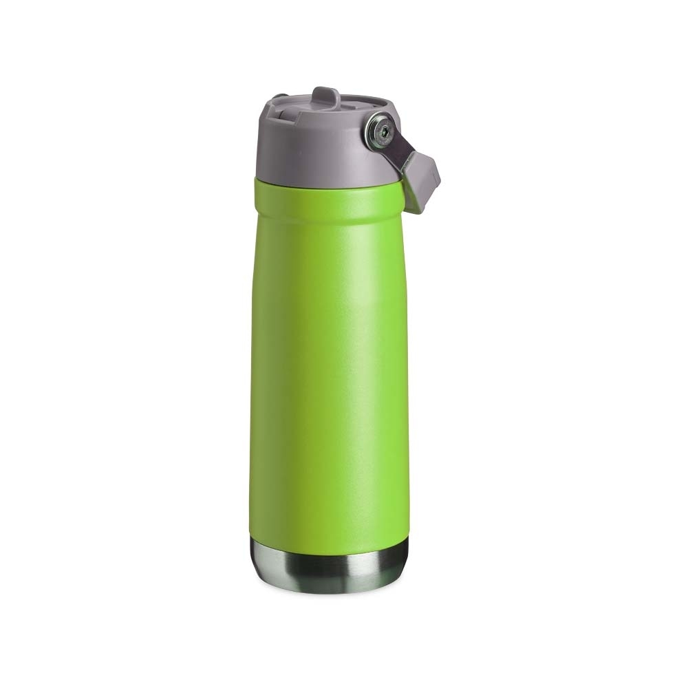 Garrafa térmica 700 ml com canudo e alça na cor Verde / Cinza, personalizada com a logo da empresa