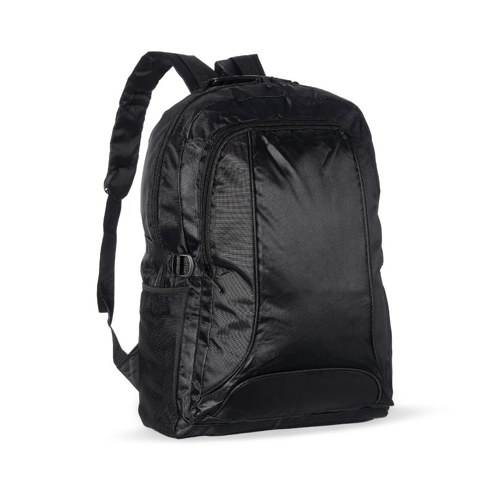 Mochila de nylon 35 litros com 2 compartimentos na cor Preto, personalizada com a logo da empresa