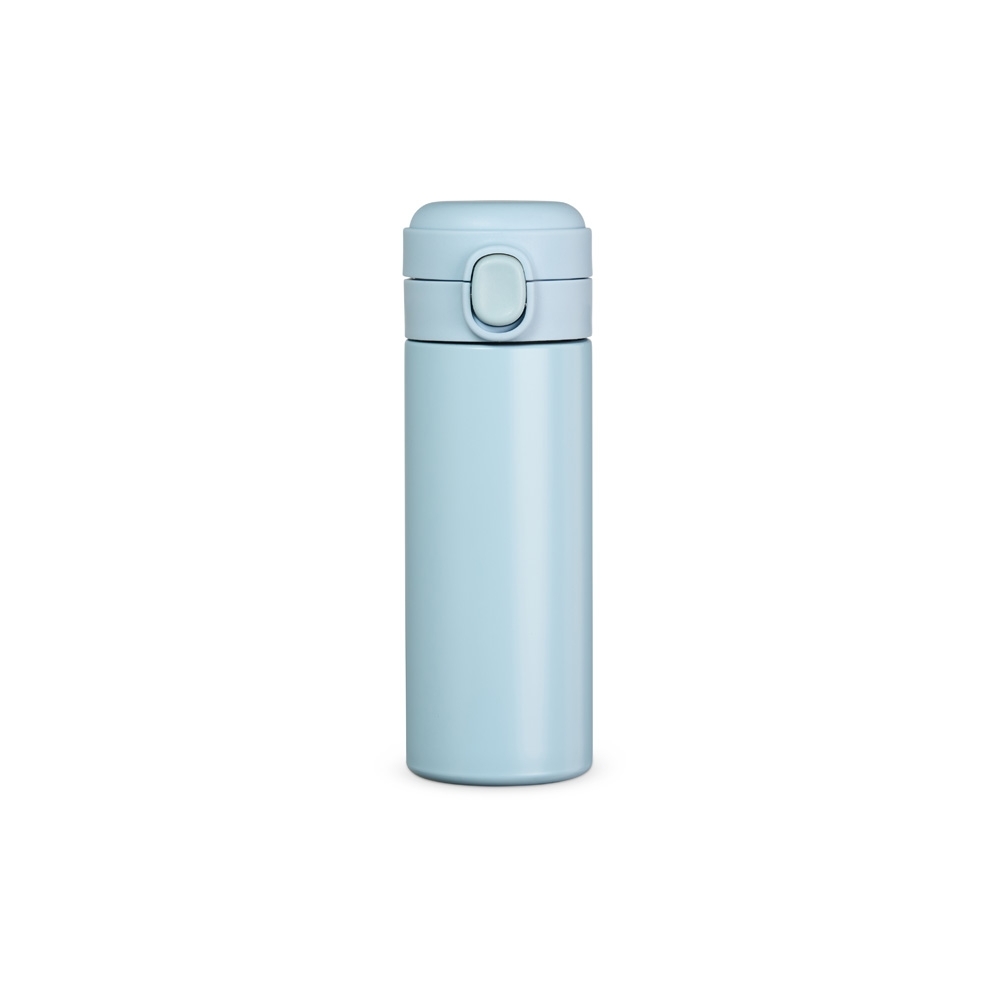 Garrafa térmica 400 ml de inox com tampa de botão personalizada com a logo da empresa