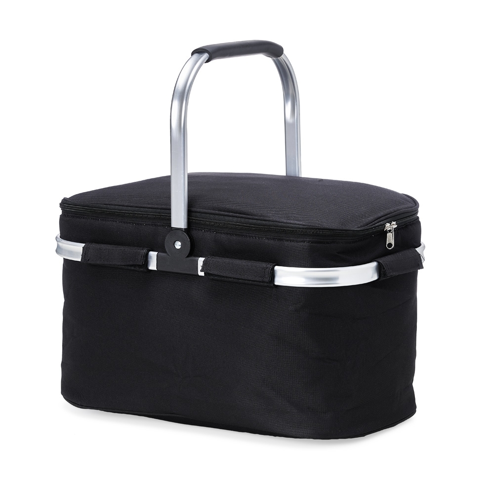 Bolsa térmica 31 litros de poliéster na cor Preto, personalizada com a logo da empresa