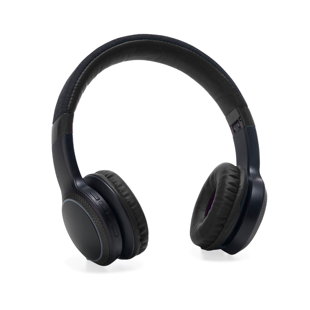 Fone de ouvido Bluetooth com luzes LED e microfone na cor Preto, personalizado com a logo da empresa