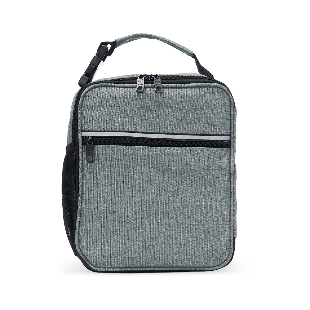 Bolsa térmica 8 litros de nylon com 2 compartimentos na cor Cinza, personalizada com a logo da empresa