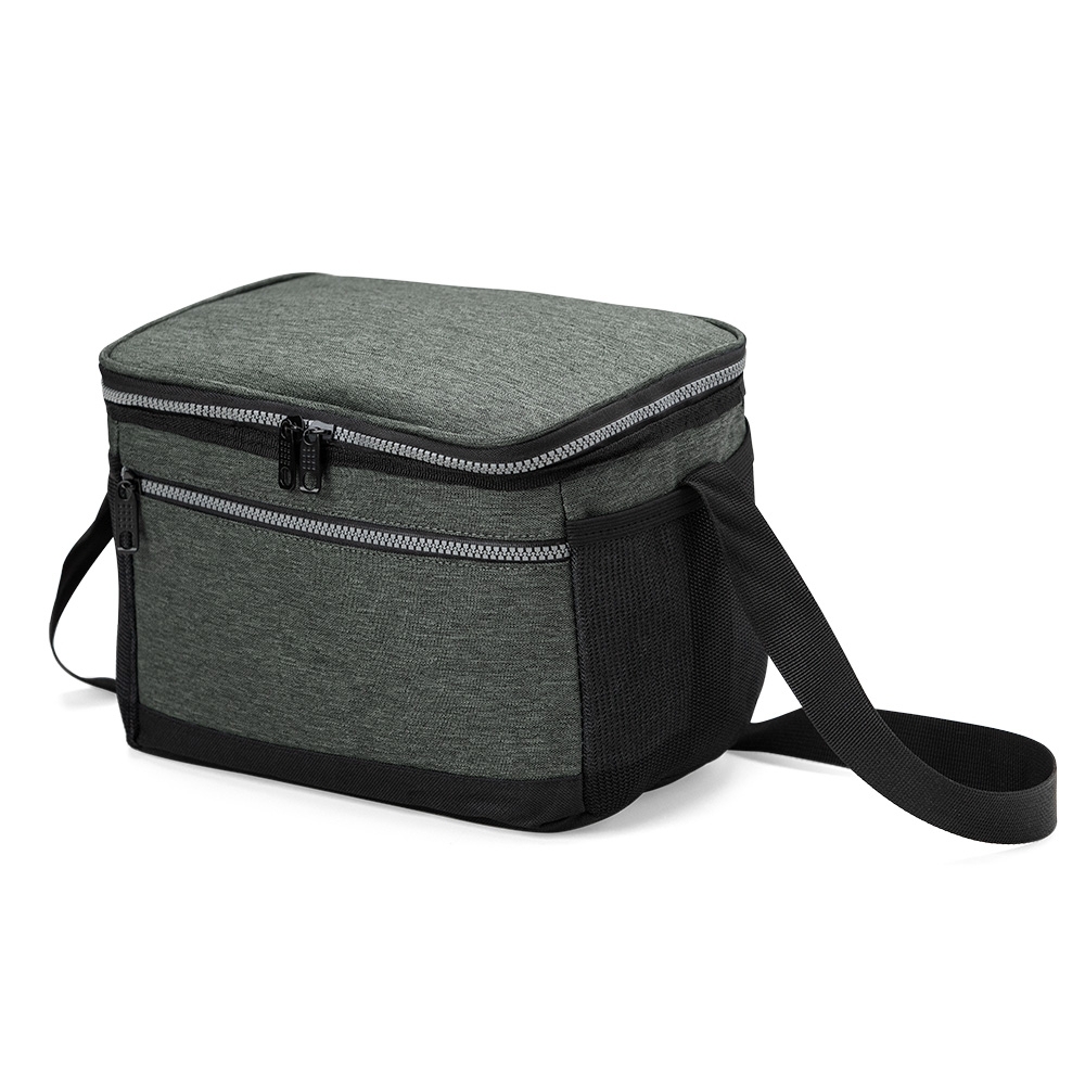 Bolsa térmica 11 litros de nylon com 2 compartimentos na cor Cinza claro, personalizada com a logo da empresa