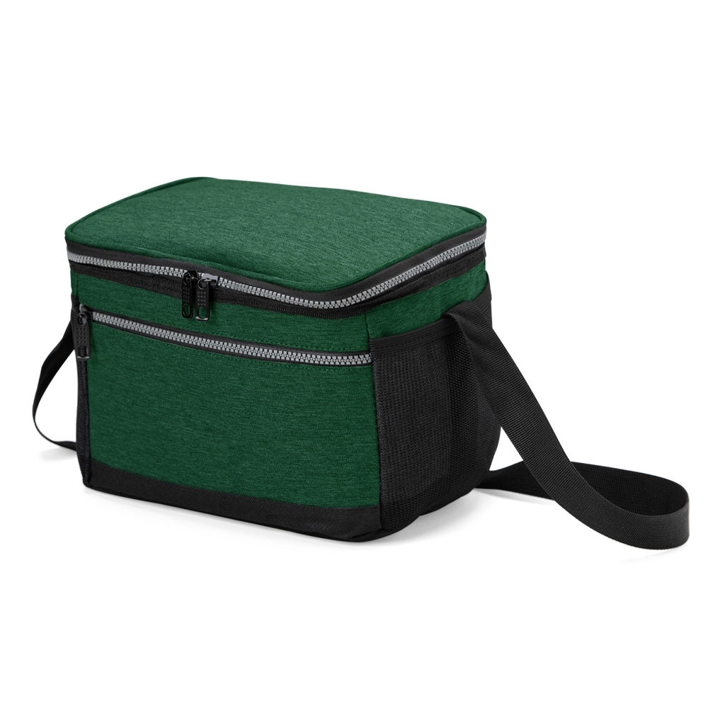 Bolsa térmica 11 litros de nylon com 2 compartimentos personalizada com a logo da empresa, na cor verde / preto