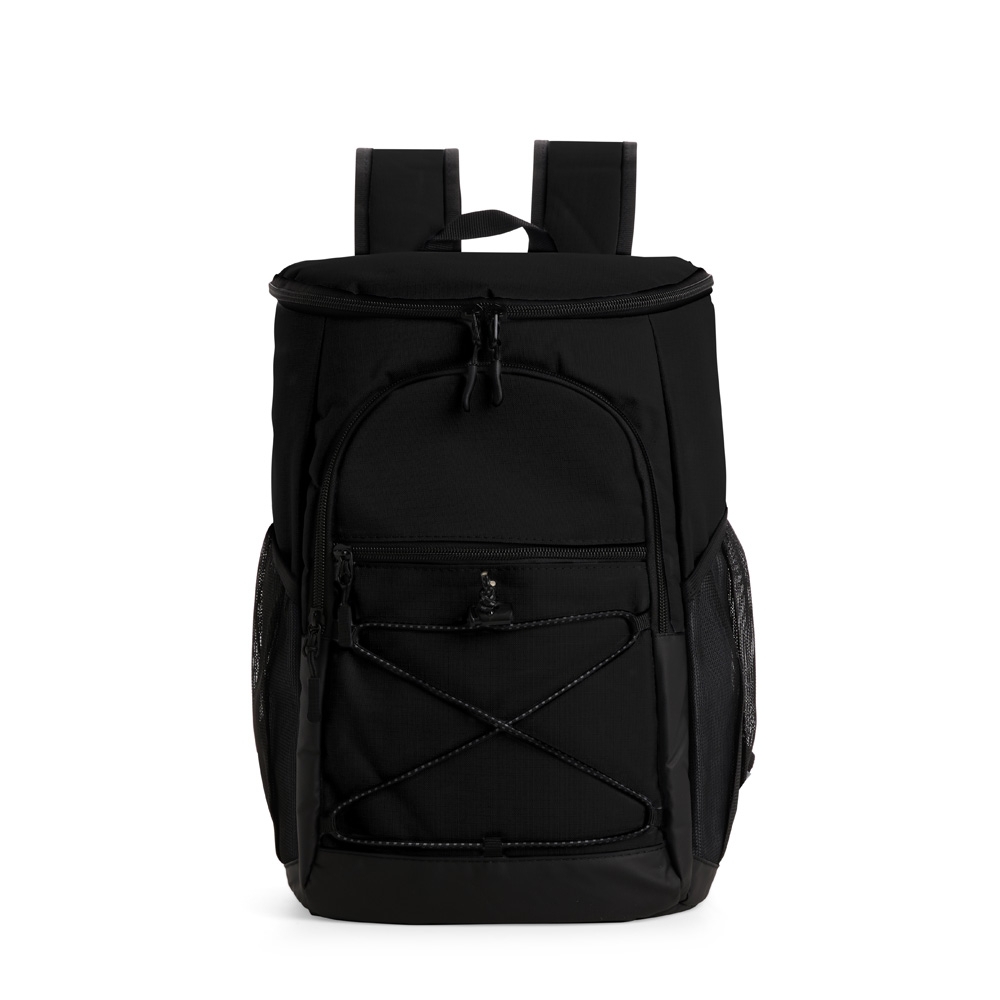 Mochila térmica poliéster 13 litros com 2 compartimentos na cor Preto, personalizada com a logo da empresa