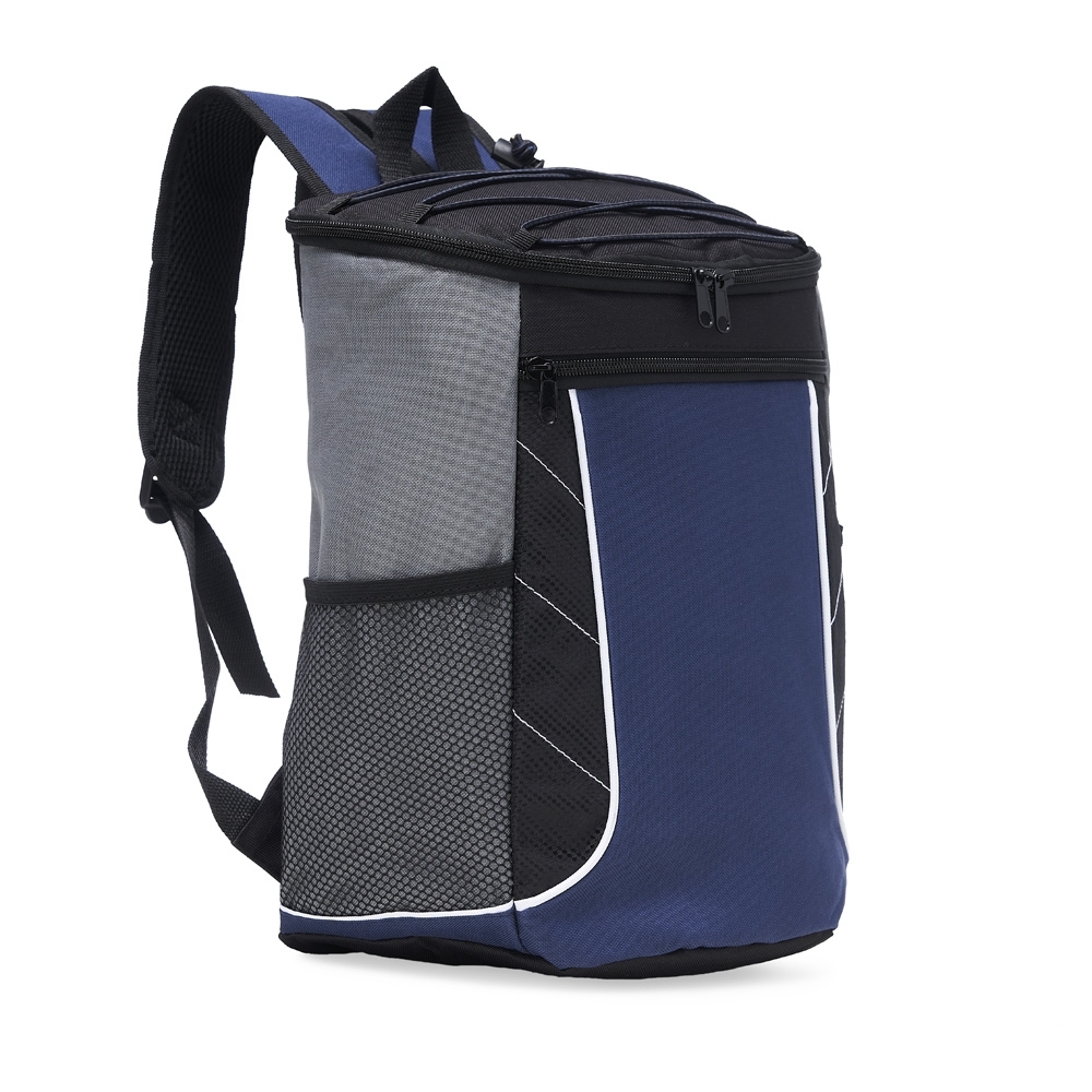 Bolsa térmica 19 litros de poliéster com 2 compartimentos personalizada com a logo da empresa, na cor bege / preto