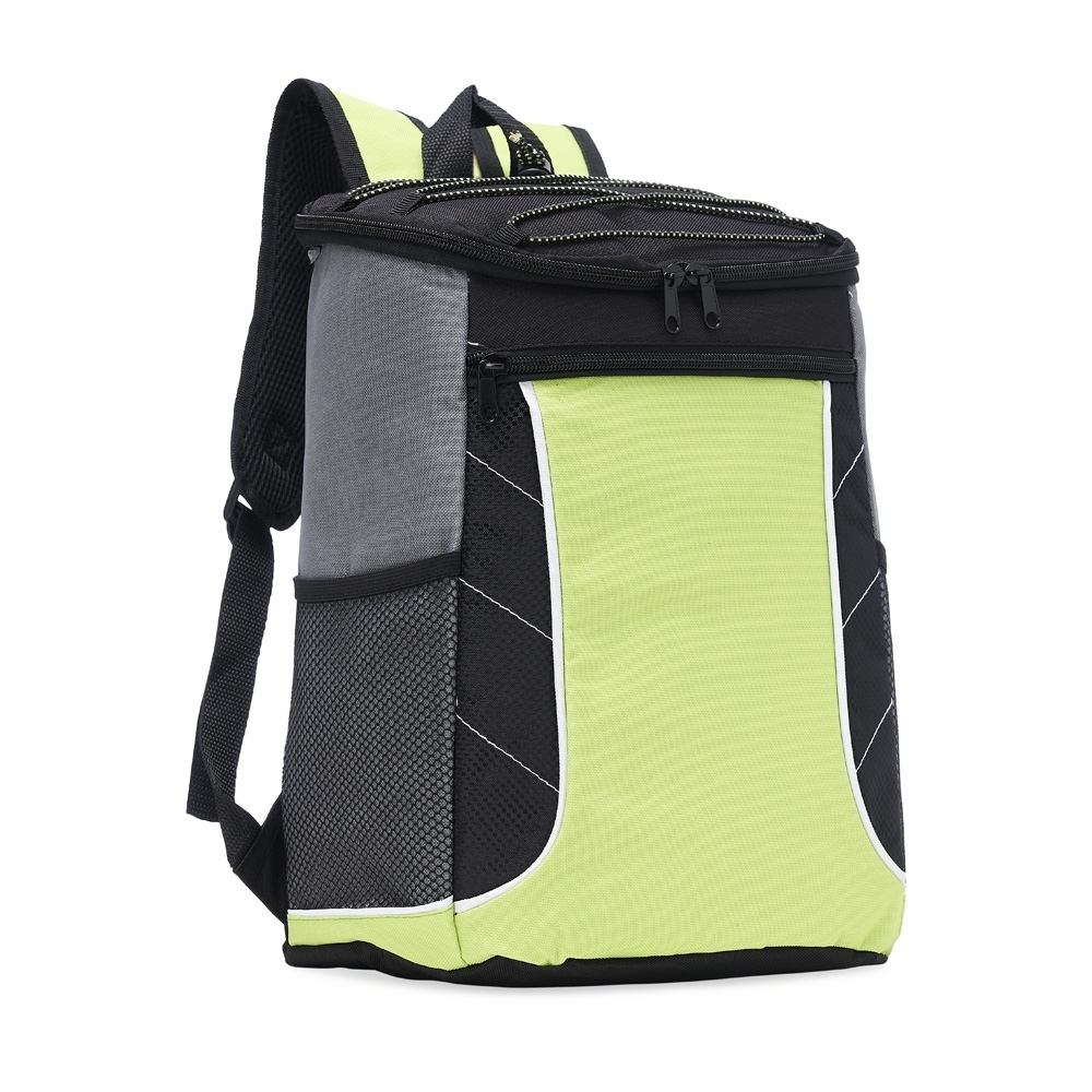 Bolsa térmica 19 litros de poliéster com 2 compartimentos personalizada com a logo da empresa, na cor verde / preto