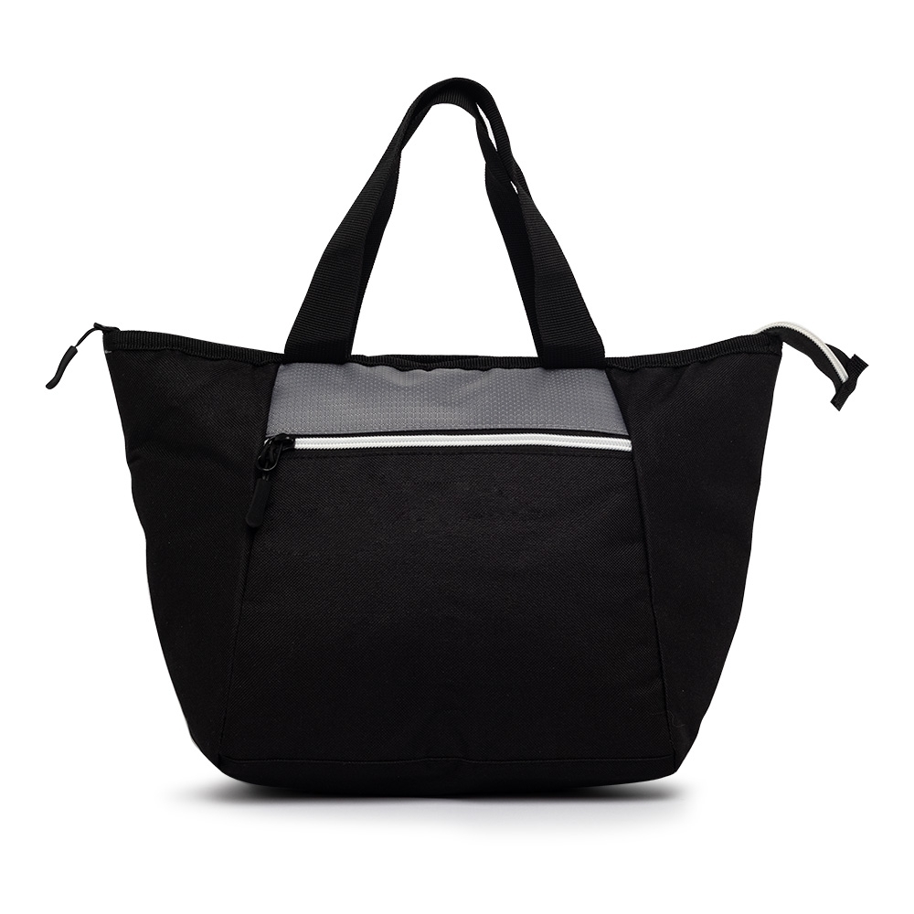 Bolsa térmica 9 litros de poliéster com bolso frontal na cor Preto, personalizada com a logo da empresa