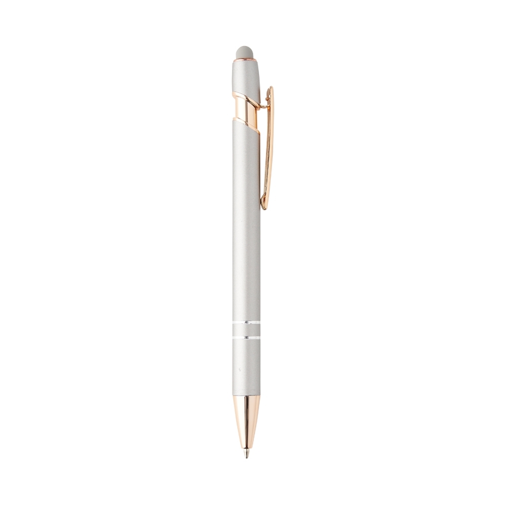 Caneta de metal touch metalizada com detalhes acobreados