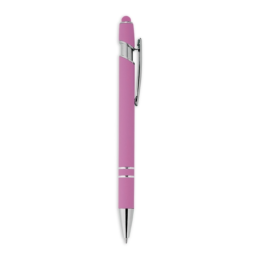 Caneta de metal touch emborrachada com detalhes cromados modelo 2
