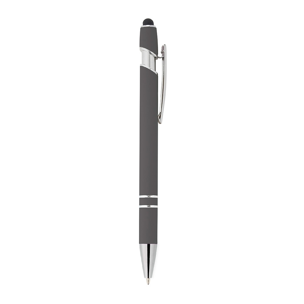 Caneta de metal touch emborrachada com detalhes cromados modelo 2