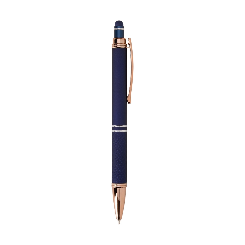 Caneta de metal touch com pega texturizada e clipe acobreado modelo 2 personalizada com a logo da empresa