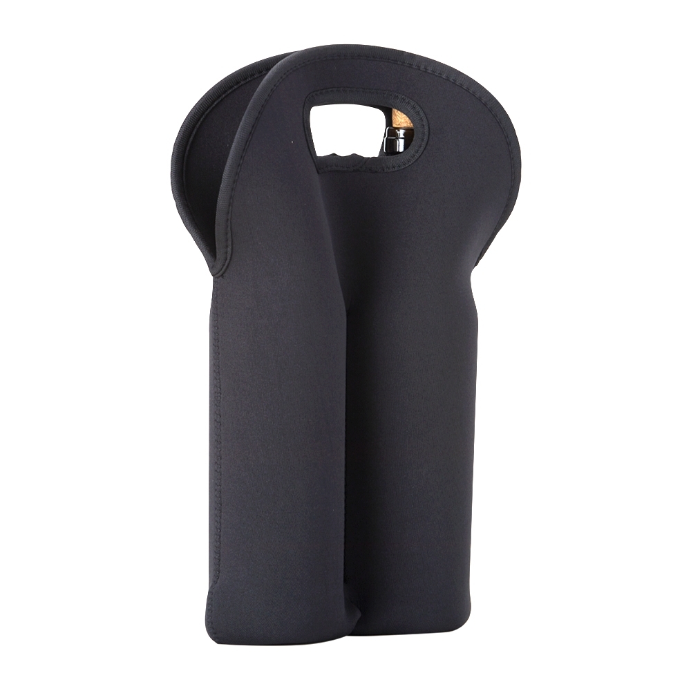 Porta garrafas isotérmico duplo de neoprene na cor Preto, personalizado com a logo da empresa