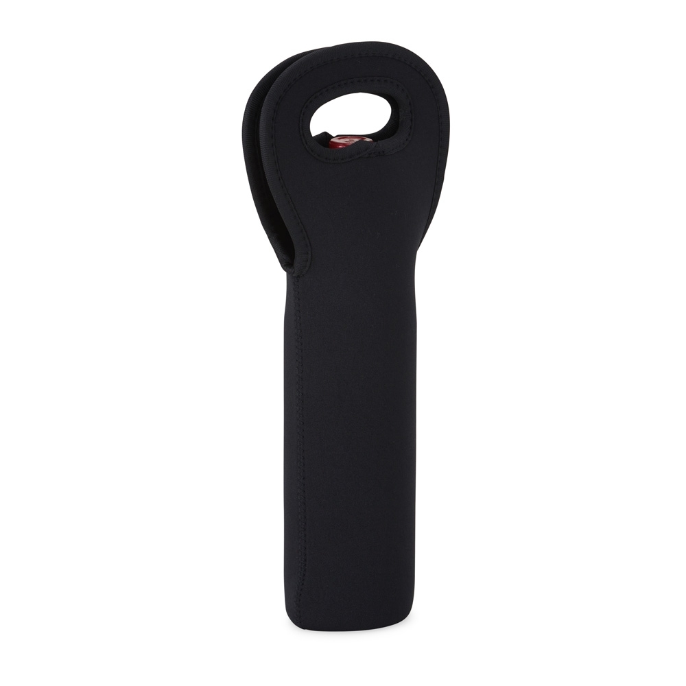 Porta garrafa isotérmico de neoprene na cor Preto, personalizado com a logo da empresa