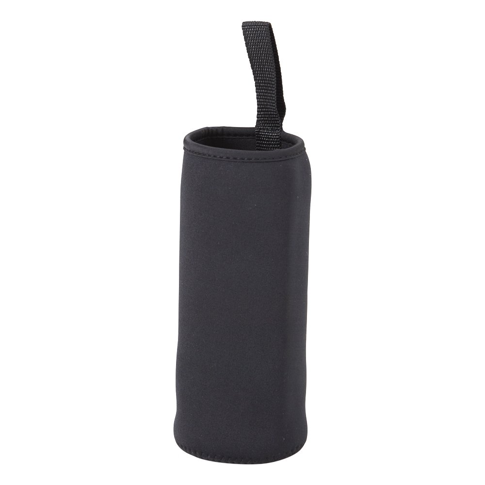 Porta copo ou garrafa isotérmico pequeno de neoprene na cor Preto / Prata, personalizado com a logo da empresa