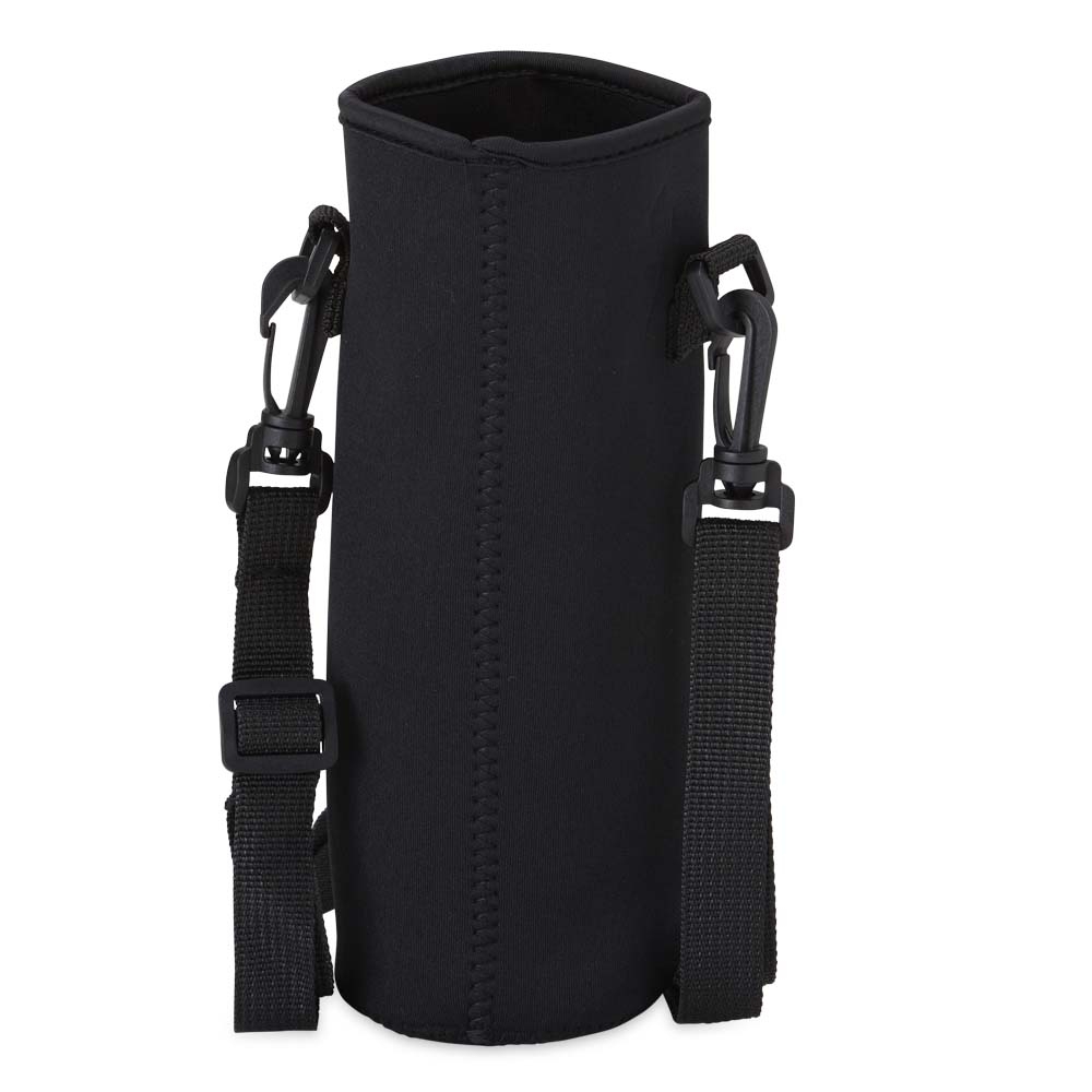 Porta copo ou garrafa isotérmica esportiva de neoprene na cor Preto, personalizado com a logo da empresa