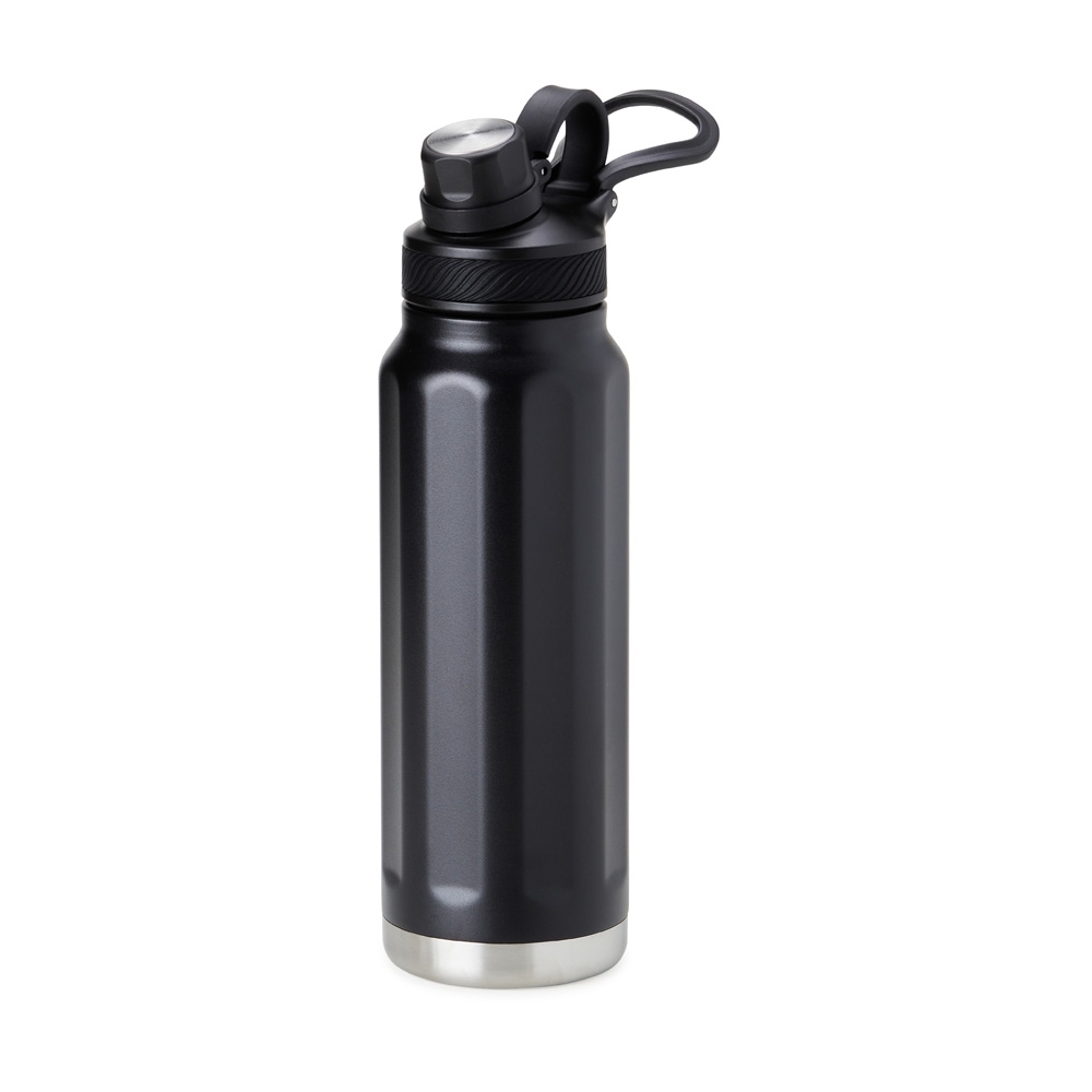 Garrafa térmica 950 ml de inox com alça na cor Preto, personalizada com a logo da empresa