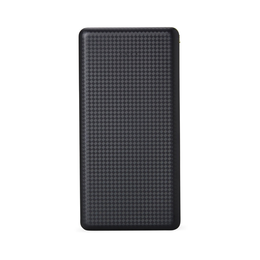 Power bank 10.000 mAh de plástico na cor Preto, personalizado com a logo da empresa