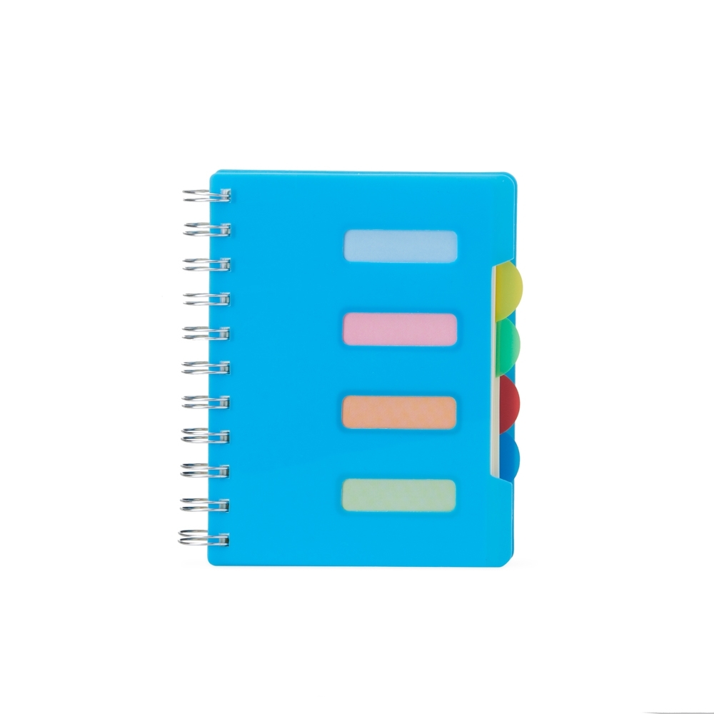 Caderno pequeno com espiral e 103 folhas personalizado com a logo da empresa, na cor azul