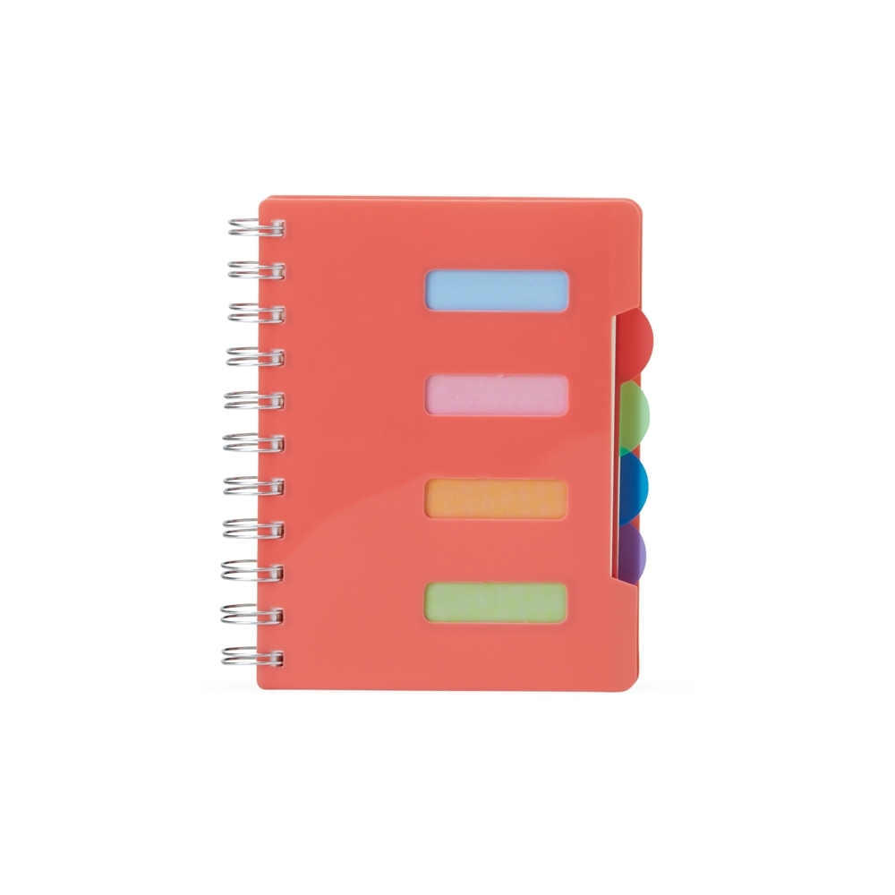 Caderno pequeno com espiral e 103 folhas personalizado com a logo da empresa, na cor rosa