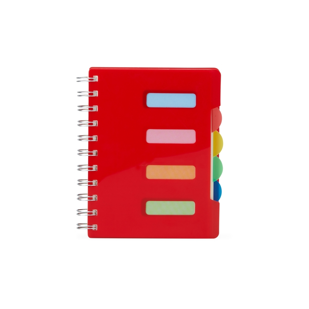 Caderno pequeno com espiral e 103 folhas personalizado com a logo da empresa, na cor vermelho