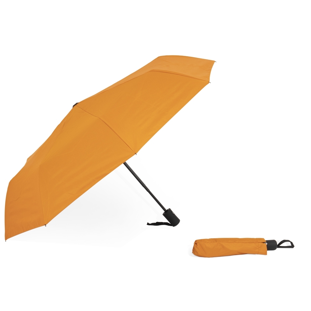 Guarda-chuva automático com 8 varetas e proteção UV personalizado com a logo da empresa, na cor laranja / preto