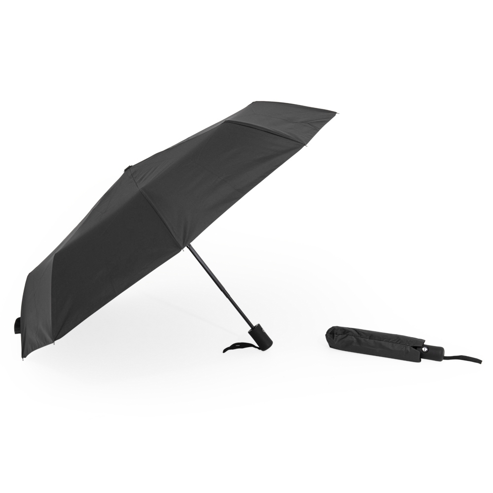 Guarda-chuva automático com 8 varetas e proteção UV na cor Preto, personalizado com a logo da empresa