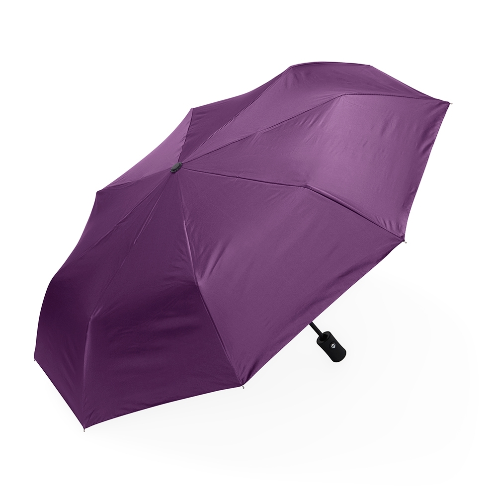 Guarda-chuva automático com 8 varetas e proteção UV personalizado com a logo da empresa, na cor roxo / preto