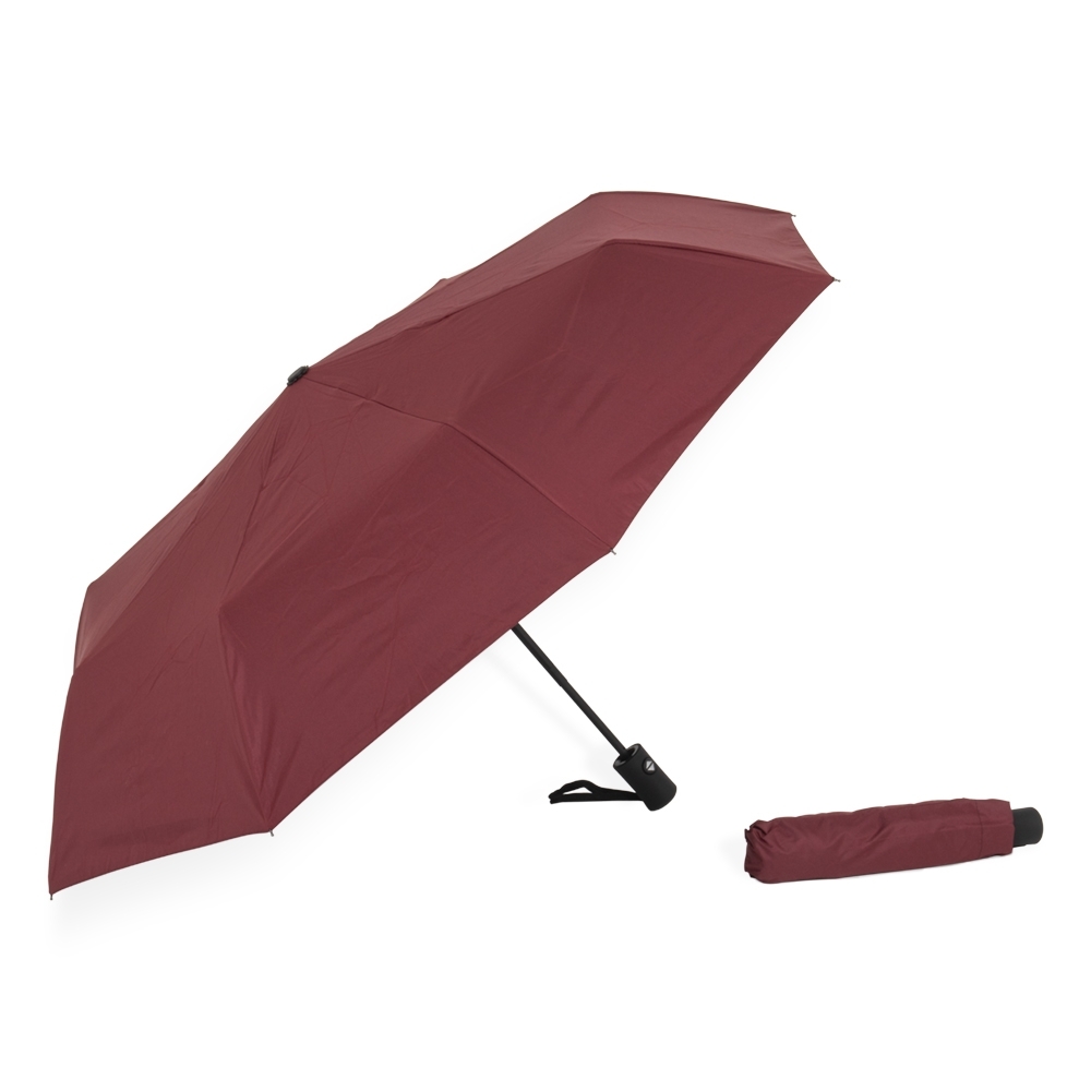 Guarda-chuva automático com 8 varetas e proteção UV personalizado com a logo da empresa, na cor vermelho / preto