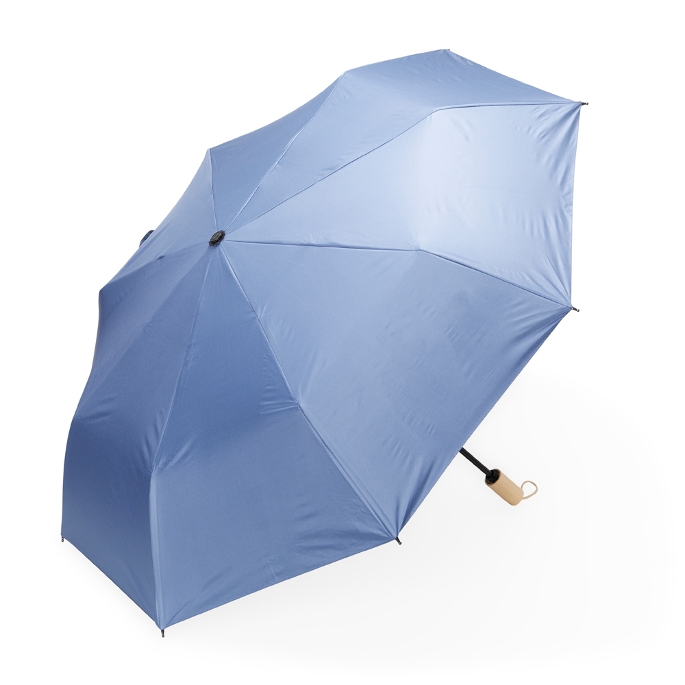 Guarda-chuva manual com proteção UV e 8 varetas personalizado com a logo da empresa, na cor azul claro / madeira