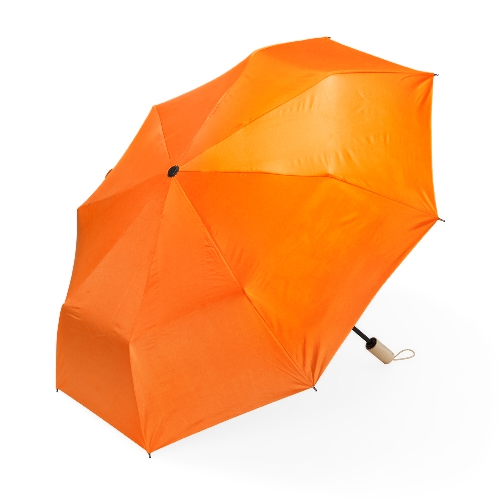 Guarda-chuva manual com proteção UV e 8 varetas personalizado com a logo da empresa, na cor laranja / madeira