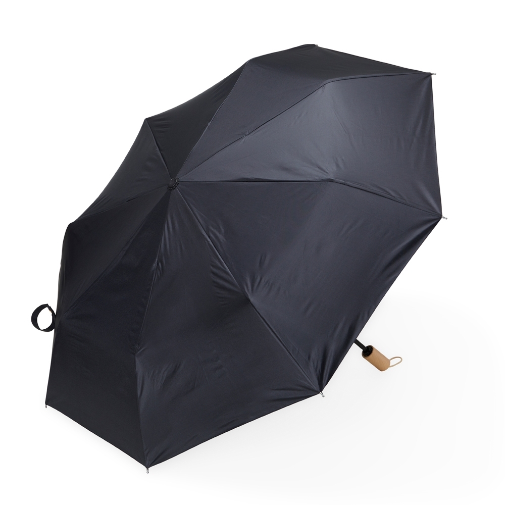 Guarda-chuva manual com proteção UV e 8 varetas na cor Preto / Madeira, personalizado com a logo da empresa