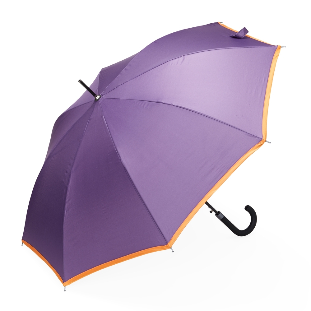Guarda-chuva automático com 8 varetas personalizado com a logo da empresa, na cor roxo / laranja