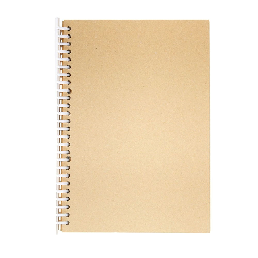 Caderno Wire-O pautado B5 com capa dura e espiral na cor Kraft / Branco, personalizado com a logo da empresa
