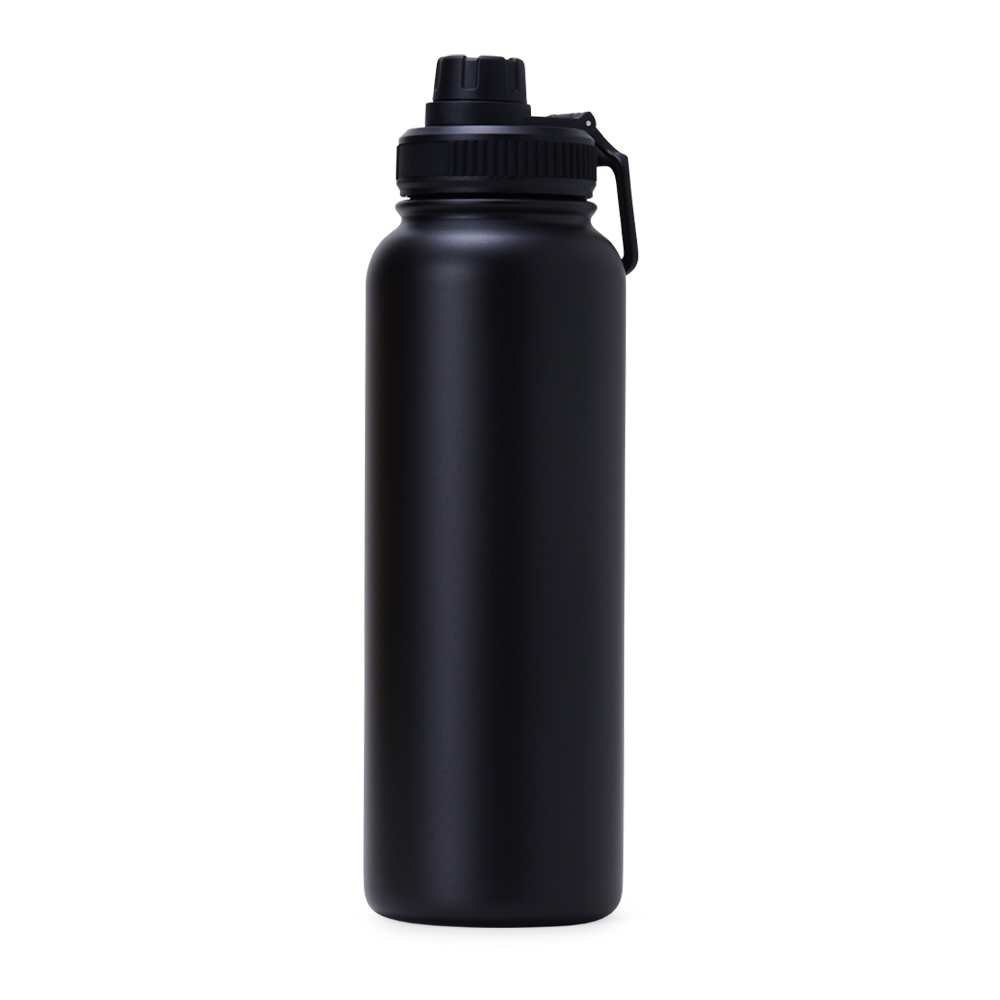 Garrafa térmica 1,2 litro de inox com alça na cor Preto, personalizada com a logo da empresa
