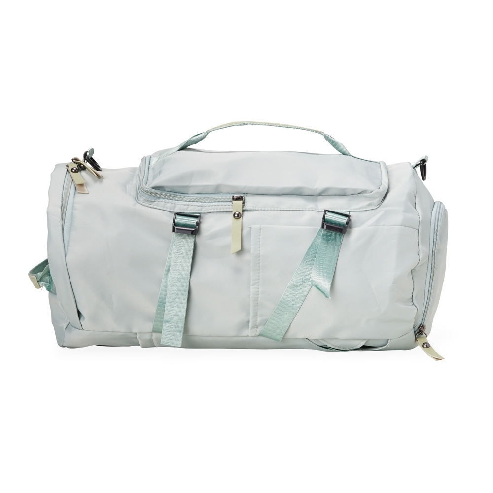 Bolsa esportiva 30 litros de poliéster com 3 compartimentos personalizada com a logo da empresa, na cor verde