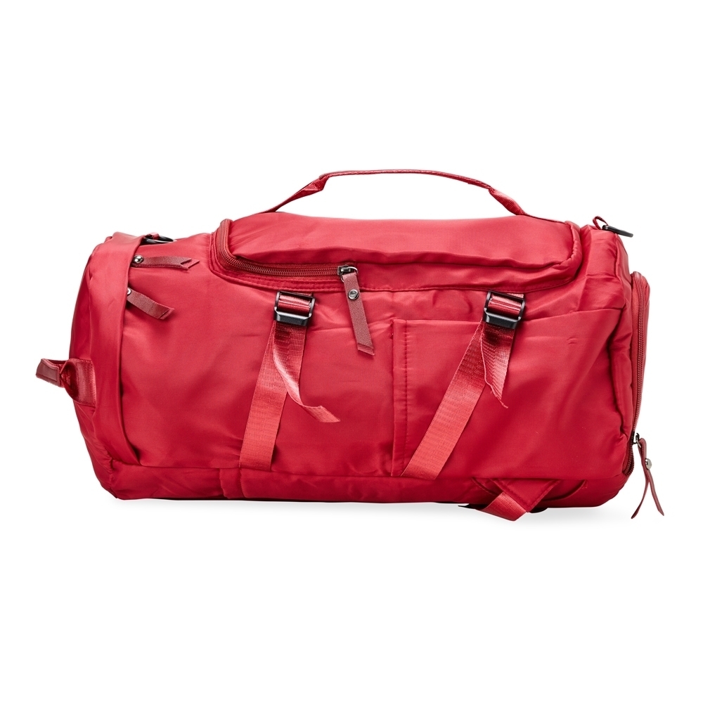 Bolsa esportiva 30 litros de poliéster com 3 compartimentos personalizada com a logo da empresa, na cor vermelho