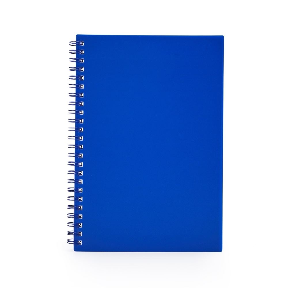 Caderno A5 plástico com espiral e 80 folhas personalizado com a logo da empresa