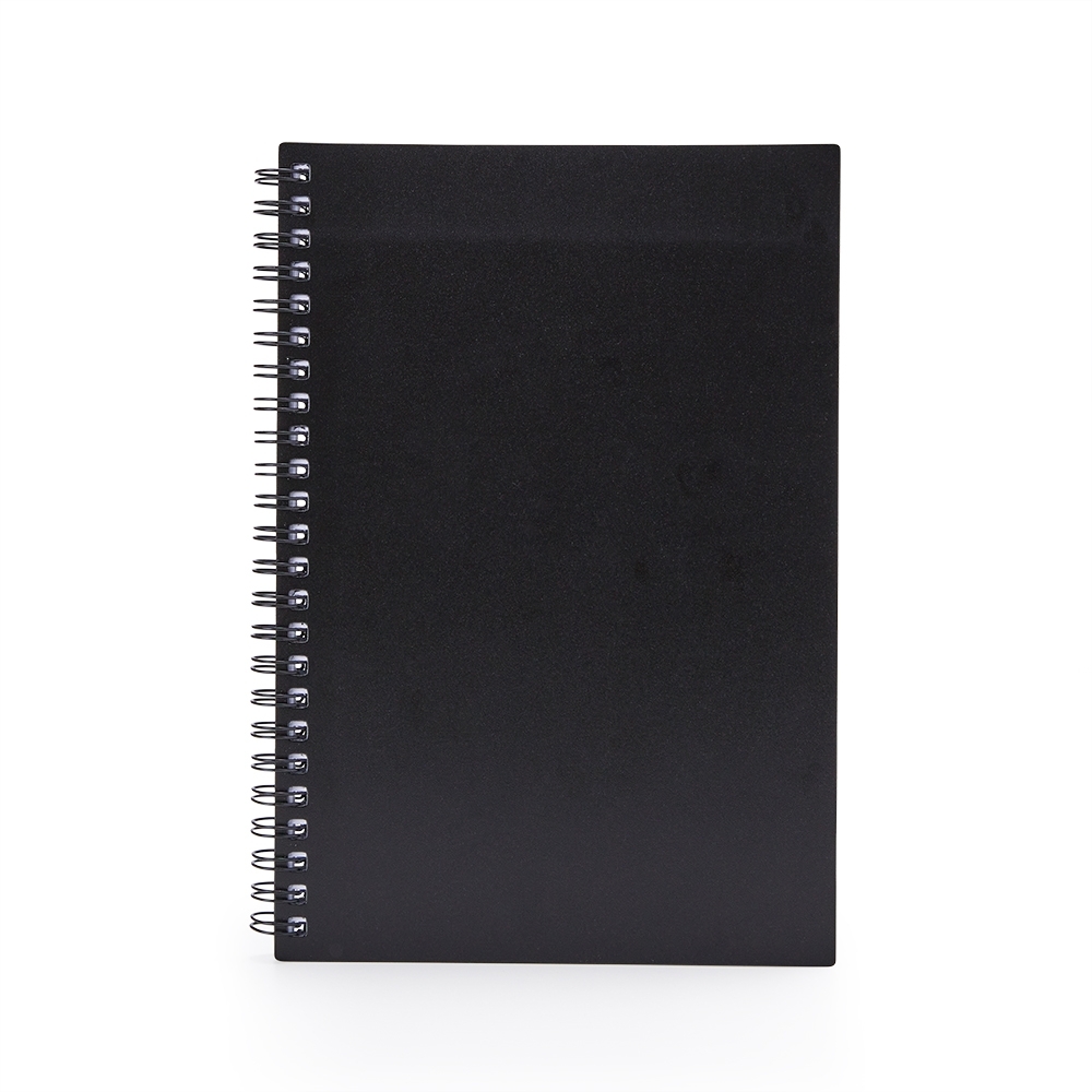Caderno A5 plástico com espiral e 80 folhas na cor Preto, personalizado com a logo da empresa