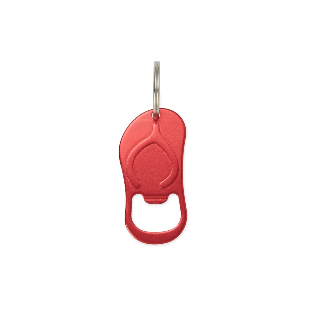 Chaveiro abridor metal personalizado com a logo da empresa, na cor vermelho