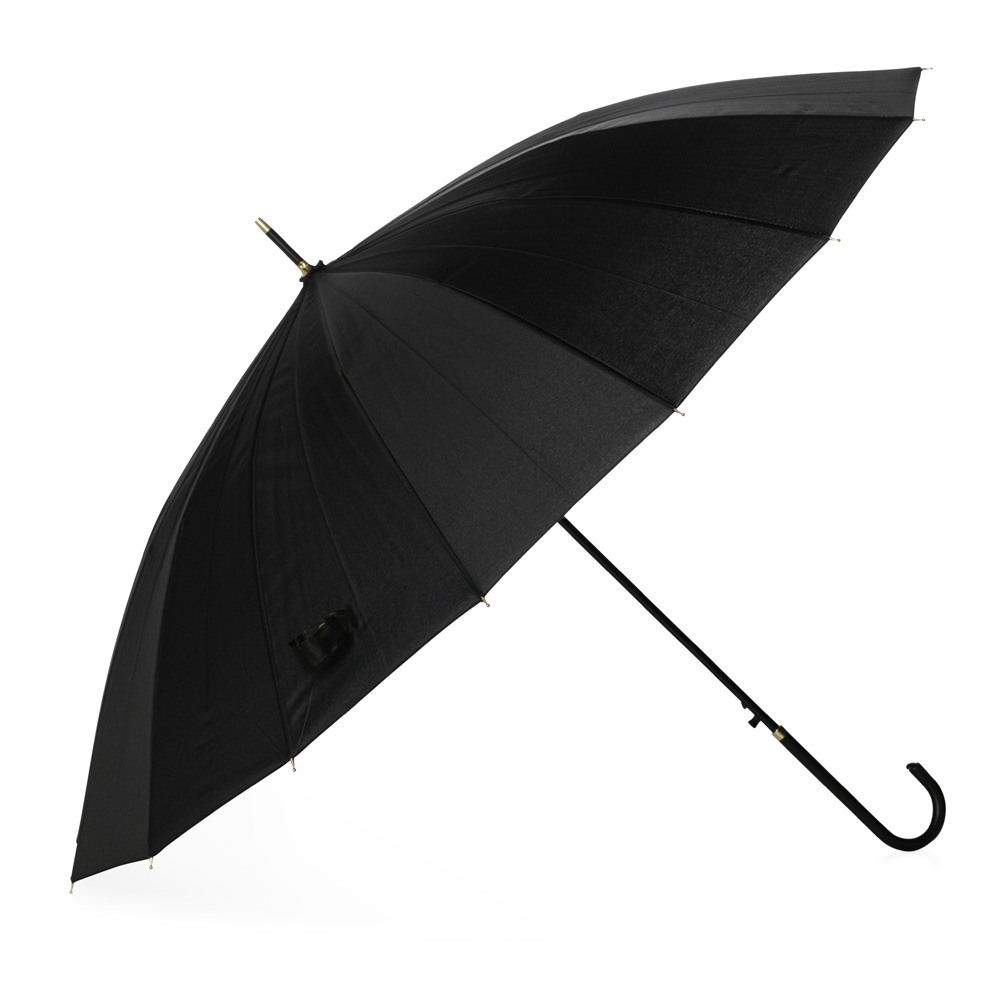 Guarda-chuva automático de poliéster com 16 varetas na cor Preto, personalizado com a logo da empresa